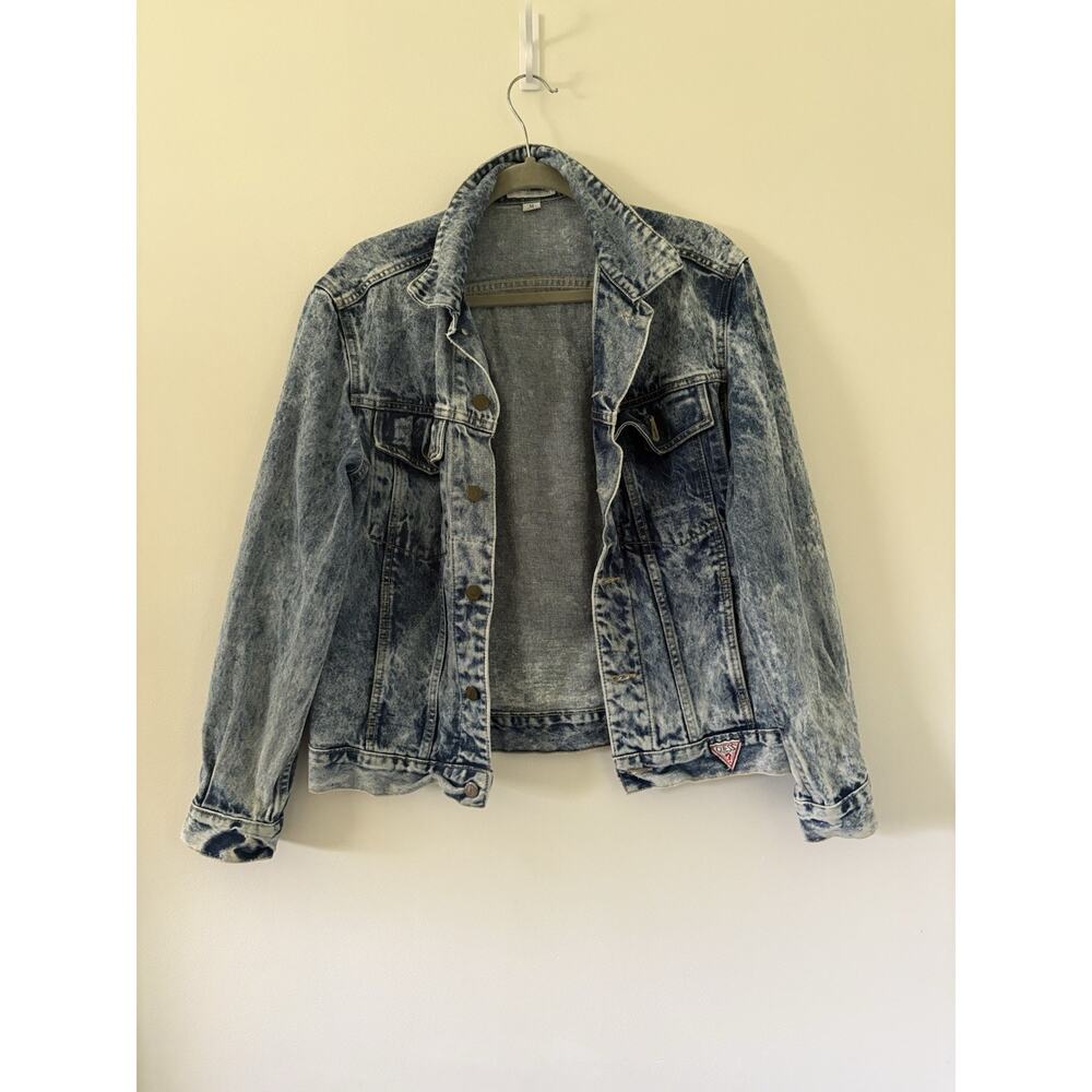 Vintage 80s GUESS By Georges Marciano Acid Wash Jean Jacket Medium Denim - Picture 2 of 12